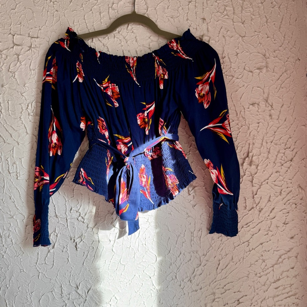 Express Navy Floral Off-Shoulder Blouse